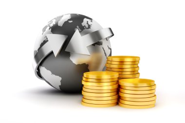 3D sikke ve dünya gezegen üzerinde beyaz bckground