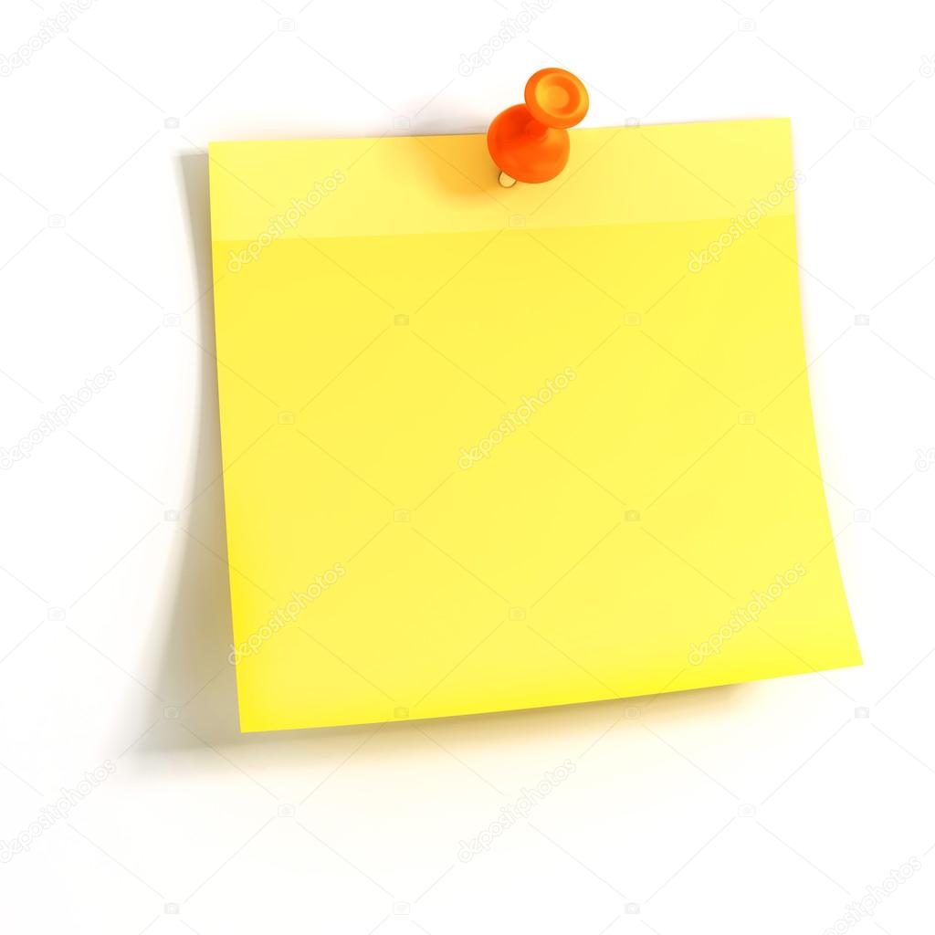 3d yellow sticky note on white background