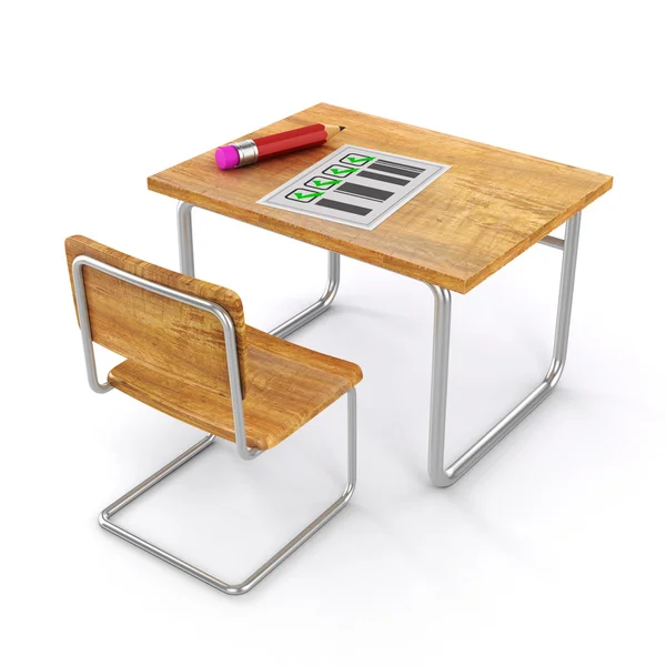 3d школьный стол и стул на белом фоне — стоковое фото