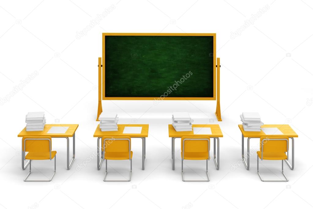 3d empty classroom on white background