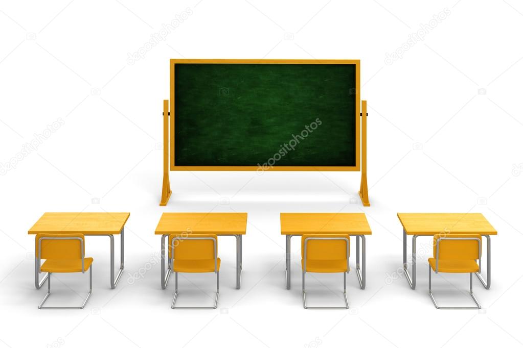 3d empty classroom on white background