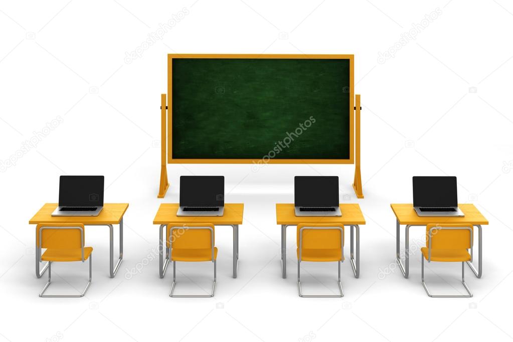 3d empty classroom on white background