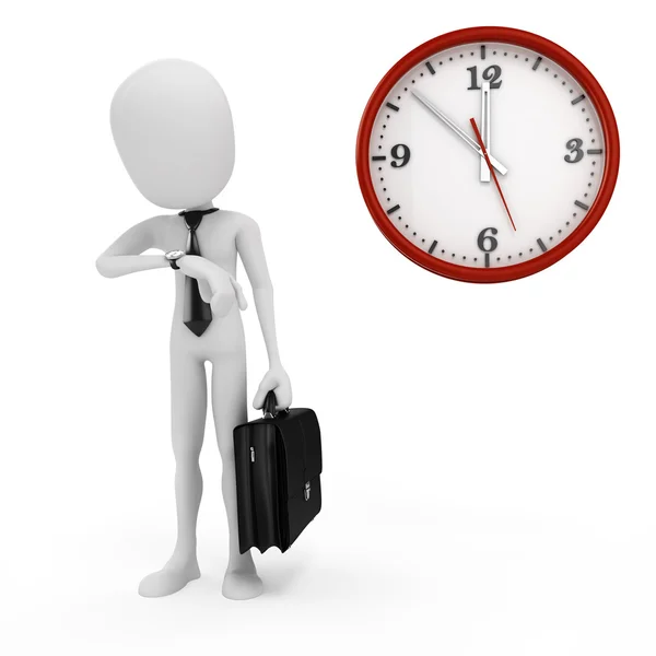 3d man businessman and alarm clocks on white background — Stock Photo, Image