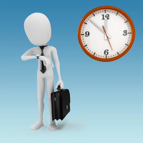 3d man businessman and alarm clocks on white background — Stock Photo, Image