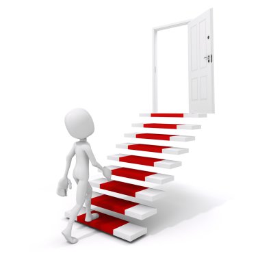 3D adam işadamı ve kırmızı halı, başarı iş kavramı