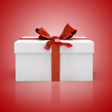 3D kalp şekli kutu ve beyaz arka plan üzerinde yay