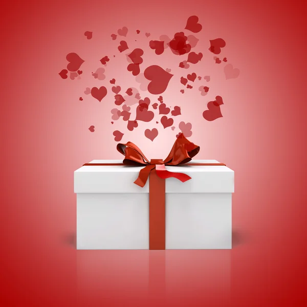 3d heart shape  box and bow on white background — Stock Photo, Image