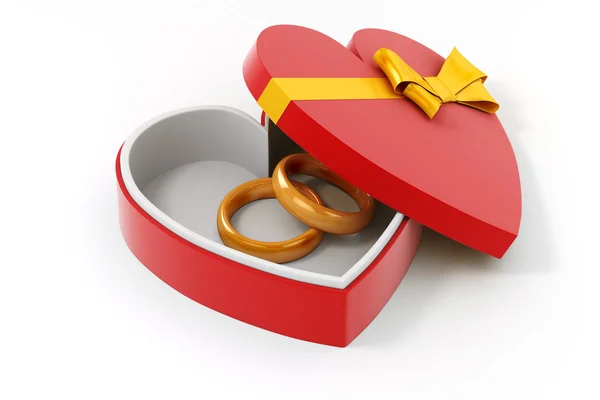 3d heart shape  box and bow on white background — Stock Photo, Image