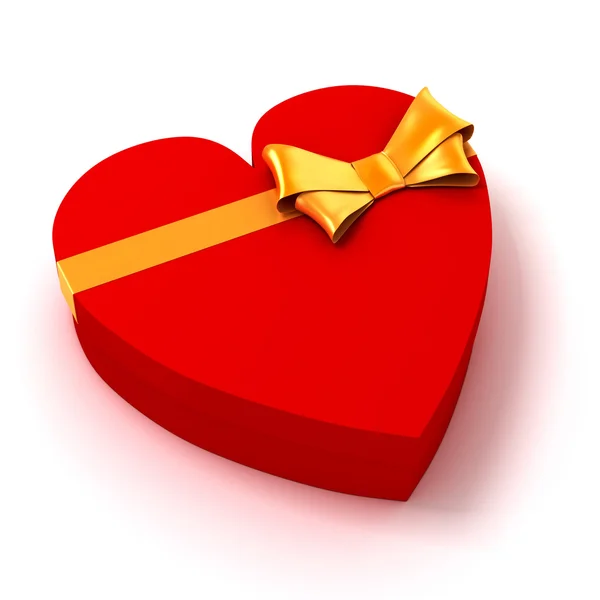 3d heart shape  box and bow on white background — Stock Photo, Image