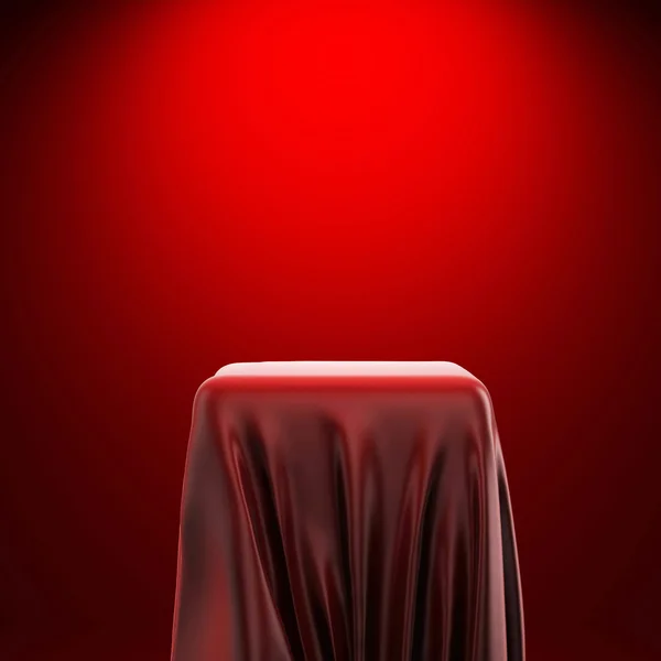 3d pedestal and red fabric on red background — Stock Photo, Image