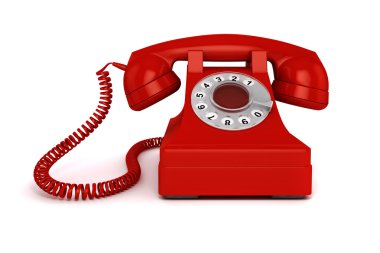 Beyaz arka plan üzerinde 3D vintage kırmızı telefon