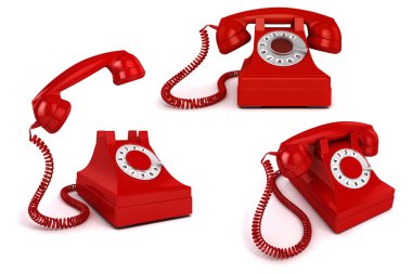Beyaz arka plan üzerinde 3D vintage kırmızı telefon