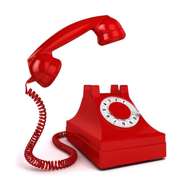 3d vintage vermelho telefone no fundo branco — Fotografia de Stock
