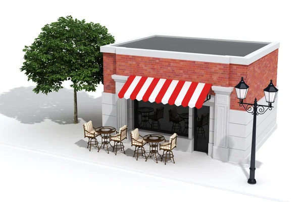 3D butik butik front med stora fönster på vit — Stockfoto