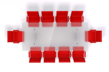 3D konferans masa ve sandalyeler beyaz arka plan üzerinde
