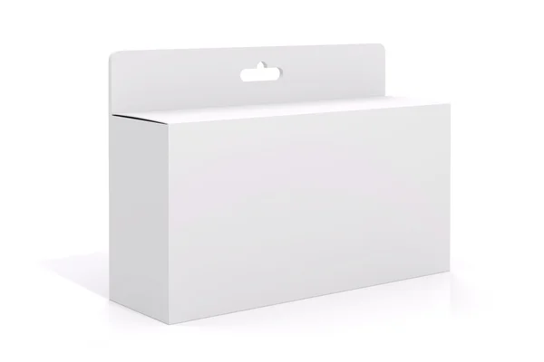 Scatola del pacchetto del prodotto vuoto 3d, su bianco — Foto Stock