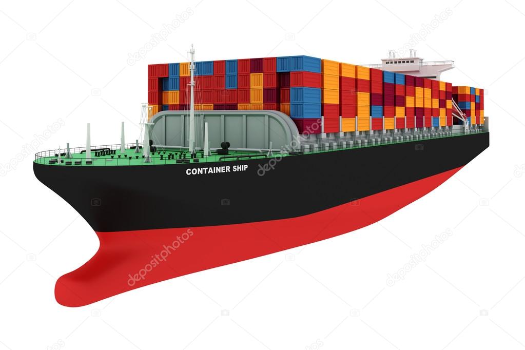 3d cargo container ship on white background