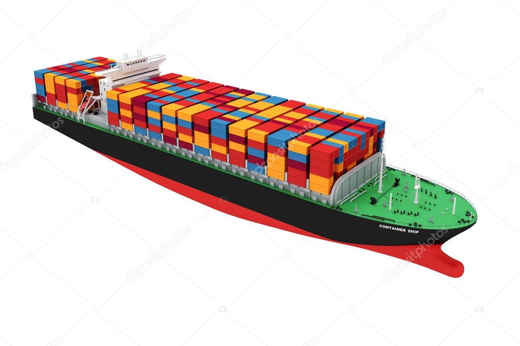 3d cargo container ship on white background