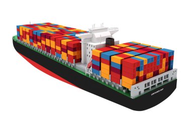 Beyaz arka plan üzerinde 3D kargo konteyner gemisi