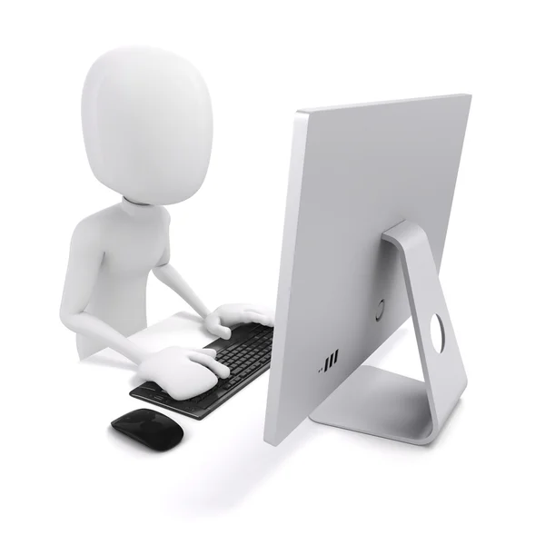 3d man werkt op de computer — Stockfoto