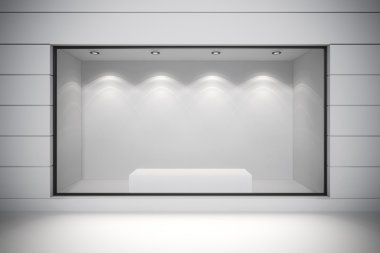 3D mağaza önünde büyük camları olan