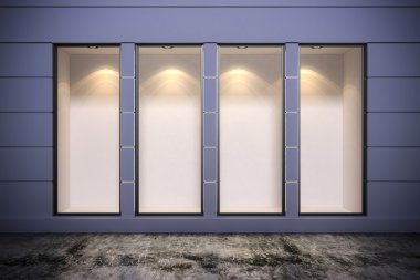 3D mağaza önünde büyük camları olan