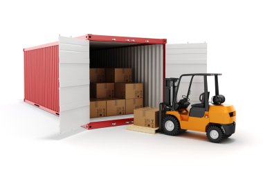3d cargo container and boxes,  industry transport concept. clipart