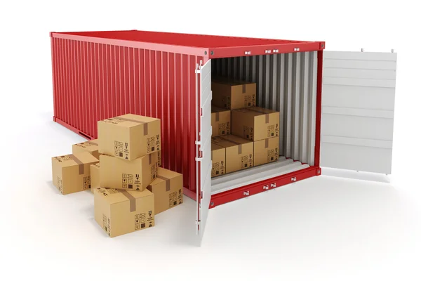 3d cargo container and boxes,  industry transport concept. — Stock Photo, Image