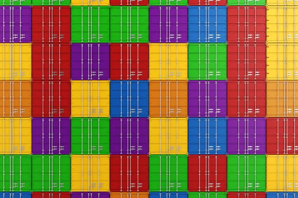 स्टैक्ड रंगीन कार्गो कंटेनरों का 3 डी रेंडर — स्टॉक फ़ोटो, इमेज