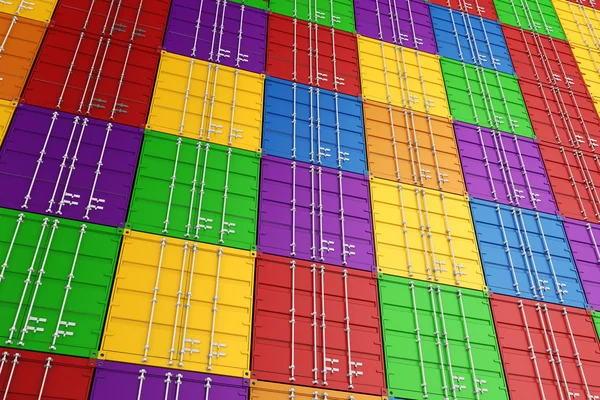 3d renderizado de contenedores de carga de colores apilados —  Fotos de Stock