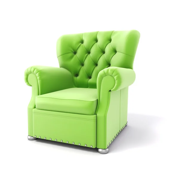 3d 绿色天鹅绒扶手椅上白色 backgorund — 图库照片