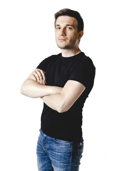 Casual man in black t-shirt — Stock Photo, Image