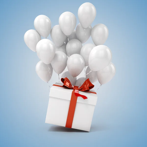 3d balloons and present box — Stock Photo, Image