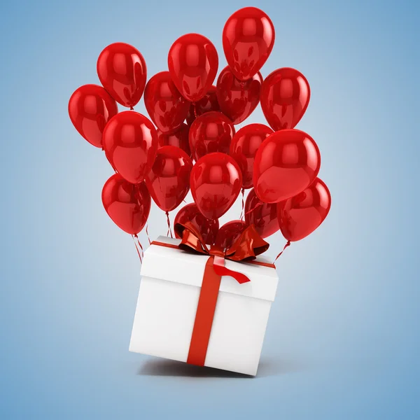 3d balloons and present box — Stock Photo, Image