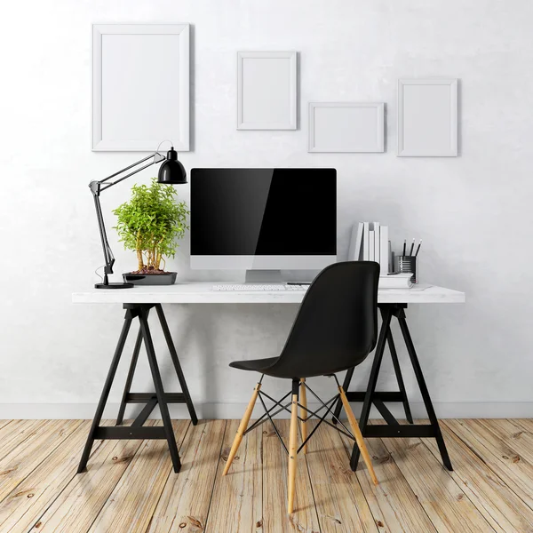 3d modern computer workplace — Stock Photo, Image