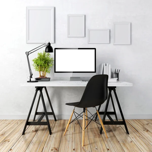 3d modern computer workplace — Stock Photo, Image