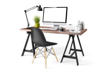 3D modern bilgisayar işyeri