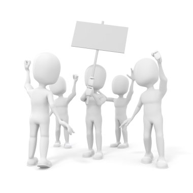 3D man - grup üzerinde beyaz backgorund protesto insan