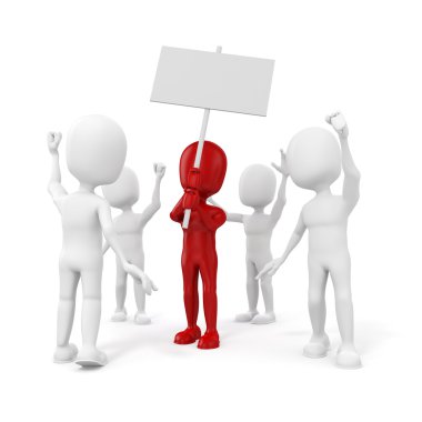 3D man - grup üzerinde beyaz backgorund protesto insan