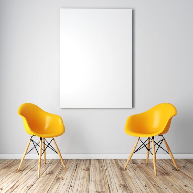 boş çerçeve ve ahşap zemin ile İçişleri 3D render