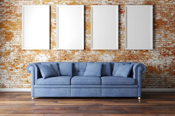 3d interior setup with couch and blank poster — Stock Photo, Image