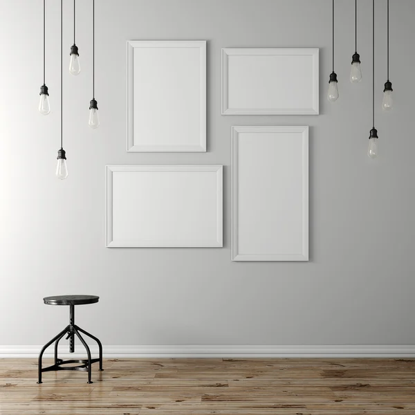 3d blank poster and light bulbs — Stock Photo, Image