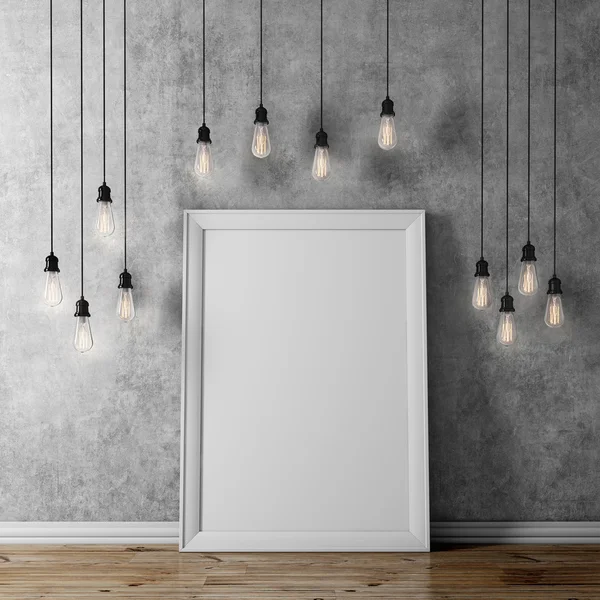 3d blank poster and light bulbs — Stock Photo, Image