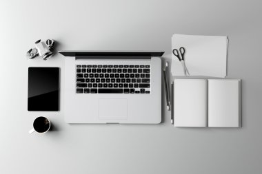 3D modern bilgisayar işyeri