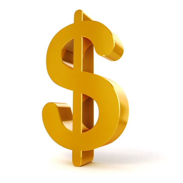 3d Gold Dollar Währungssymbol auf weißem Hintergrund — Stockfoto