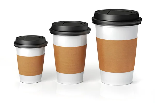 3D рендер - кофейные чашки на белом фоне — стоковое фото