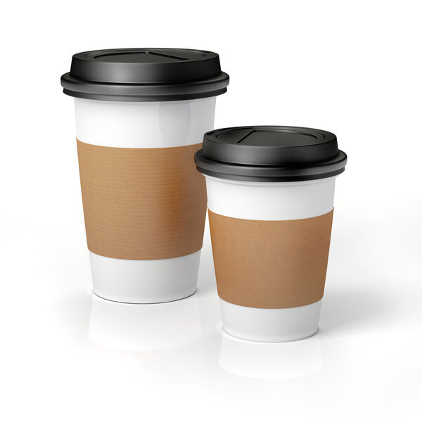 3d render- coffee cups on white background