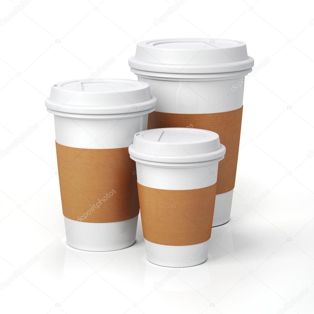 3d render- coffee cups on white background