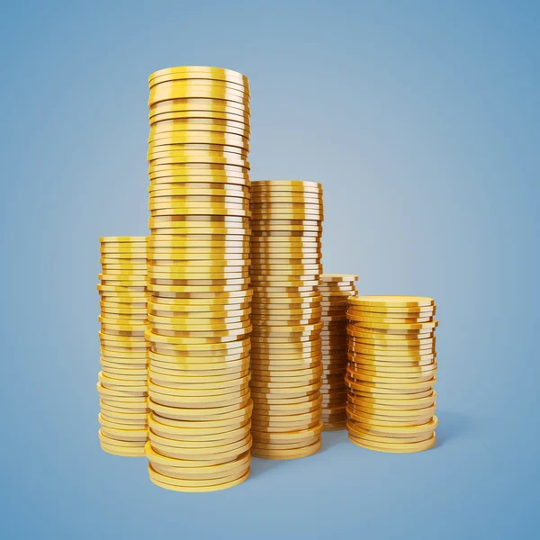 Monedas de oro 3d sobre fondo blanco — Foto de Stock