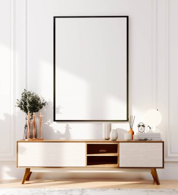 3 boyutlu temiz iç dekorasyon, sergilenen sanat eserleri, baskılar, posterler veya iç tasarım ve dekor kavramları için ideal.